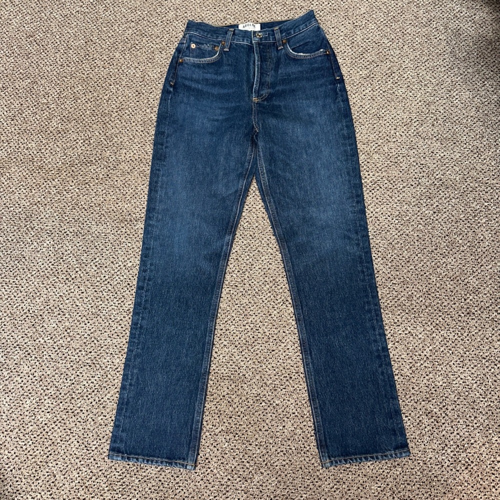 AGOLDE High‎ Rise Straight Leg Jeans Dark Wash Blue Button Fly Size 23